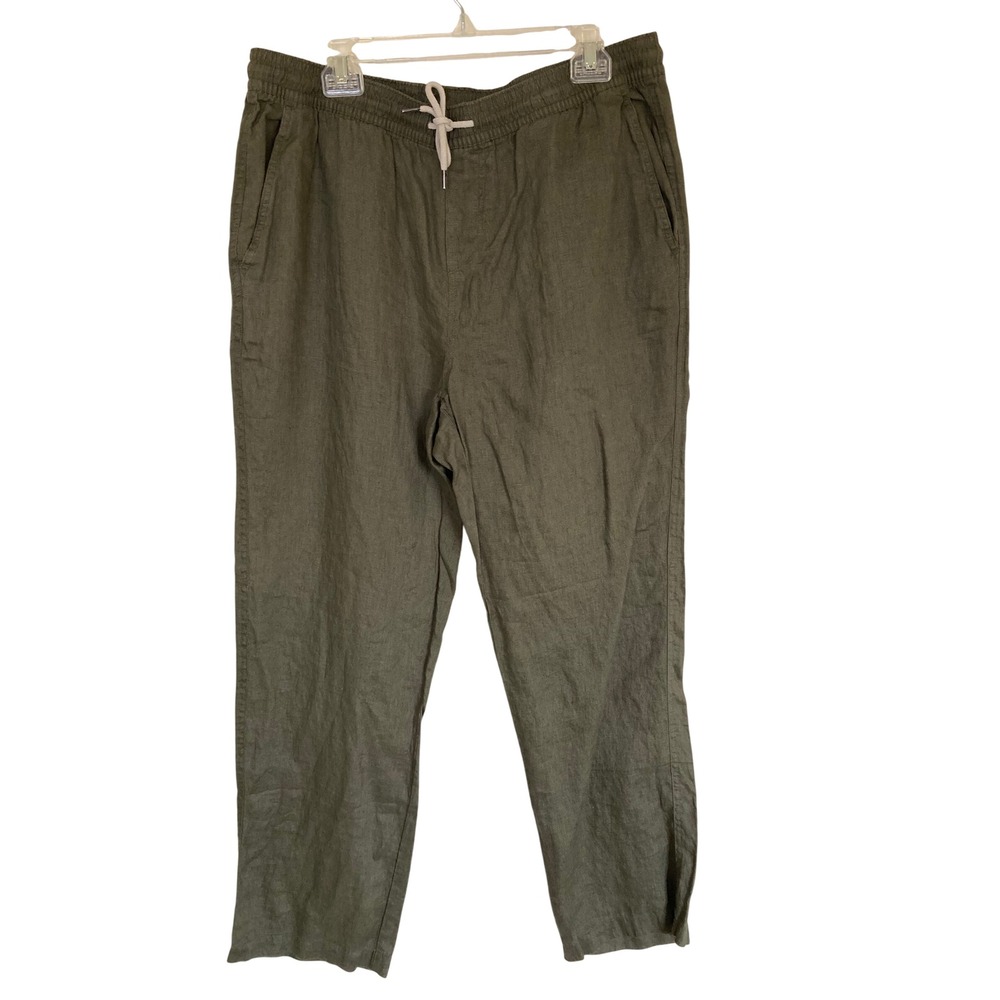 Quince Womens 100% Linen Drawstring Beach Pants Bayberry Olive Green XL